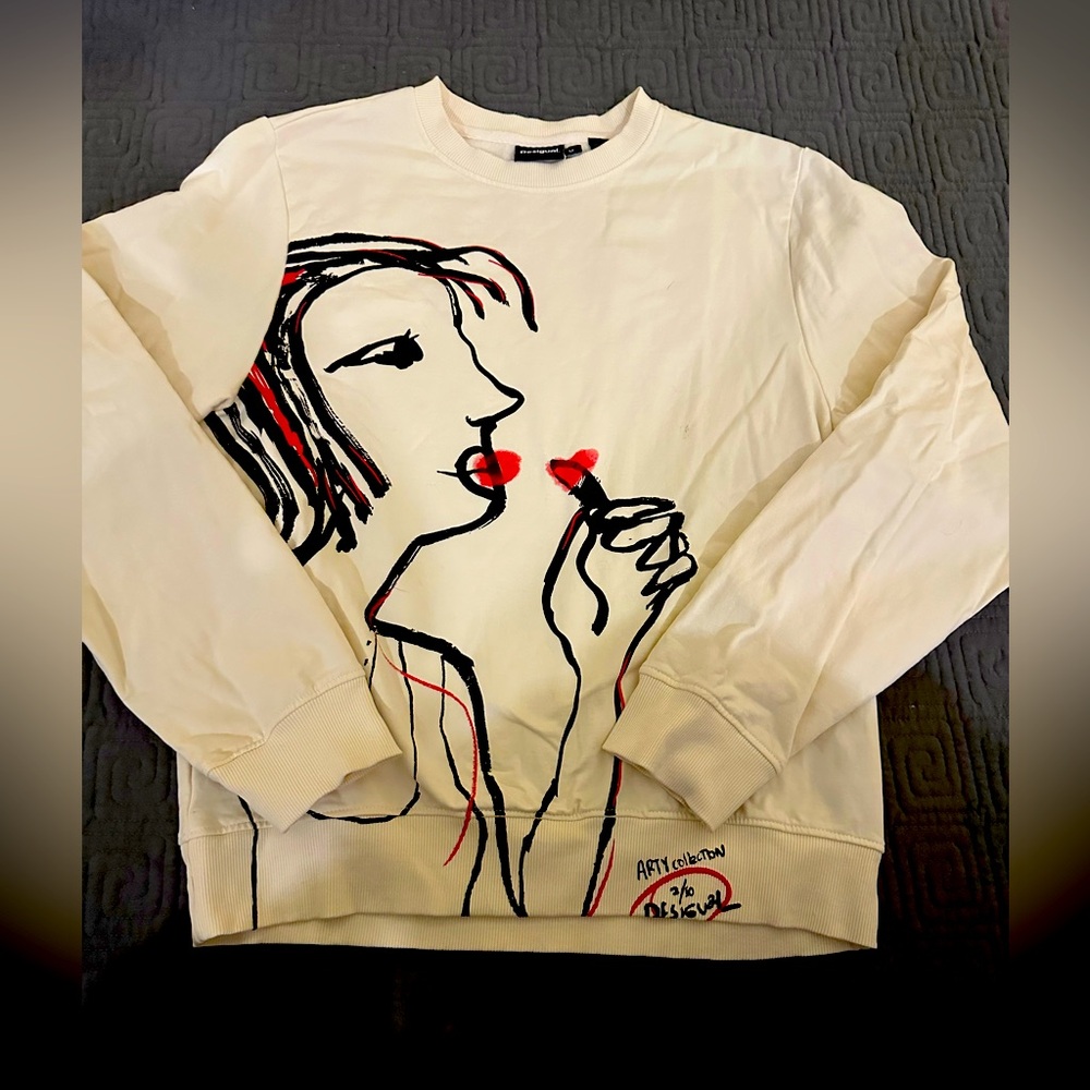 Desigual Cream Sweatshirt with Black and Red Graphic